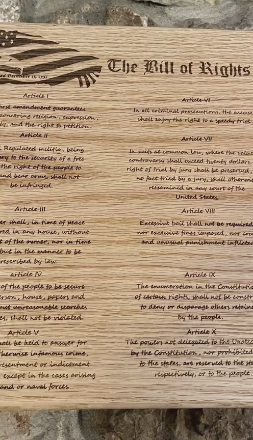 Bill of Rights – Laser Engraved Solid Oak Wall Sign